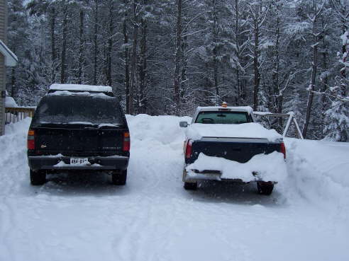 Snowbanks in comparison to the trucks